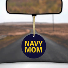 DistinctInk® Hanging Ceramic Christmas Tree Ornament with Gold String - Great Gift / Present - 2 3/4 inch Diameter - Yellow Navy Mom