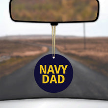 DistinctInk® Hanging Ceramic Christmas Tree Ornament with Gold String - Great Gift / Present - 2 3/4 inch Diameter - Yellow Navy Dad