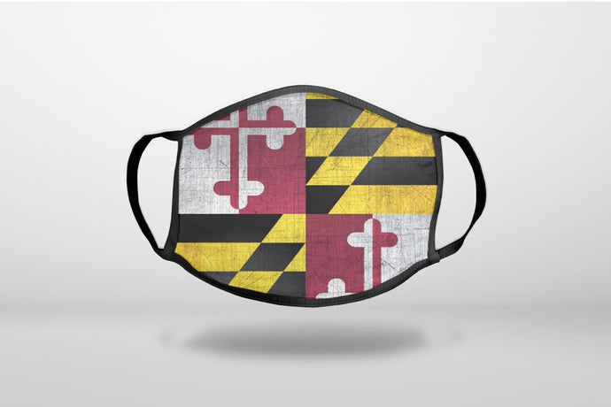 Old Weather Maryland Flag - 3-Ply Reusable Soft Face Mask Covering, Unisex, Cotton Inner Layer