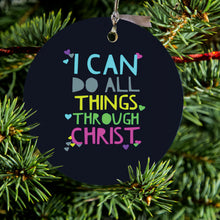 DistinctInk® Hanging Ceramic Christmas Tree Ornament with Gold String - Great Gift / Present - 2 3/4 inch Diameter - I Can Do All Things Through Christ