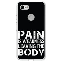 DistinctInk® Clear Shockproof Hybrid Case for Apple iPhone / Samsung Galaxy / Google Pixel - Pain is Weakness Leaving the Body