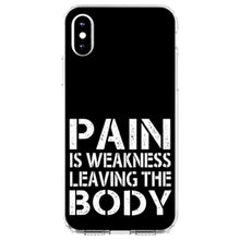 DistinctInk® Clear Shockproof Hybrid Case for Apple iPhone / Samsung Galaxy / Google Pixel - Pain is Weakness Leaving the Body
