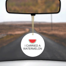 DistinctInk® Hanging Ceramic Christmas Tree Ornament with Gold String - Great Gift / Present - 2 3/4 inch Diameter - I Carried A Watermelon