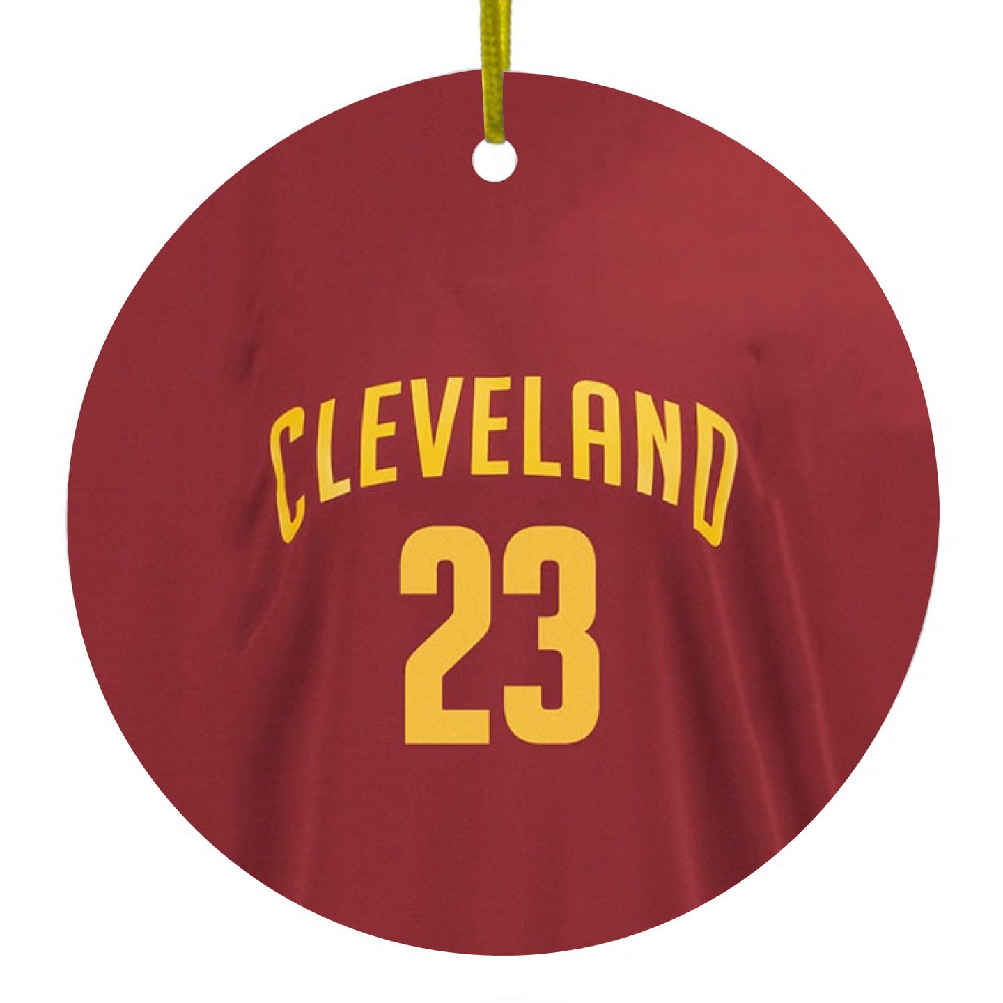 DistinctInk® Hanging Ceramic Christmas Tree Ornament with Gold String - Great Gift / Present - 2 3/4 inch Diameter - Cleveland 23 Jersey