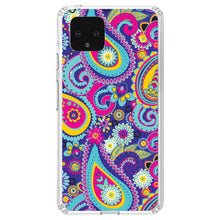 DistinctInk® Clear Shockproof Hybrid Case for Apple iPhone / Samsung Galaxy / Google Pixel - Hot Blue Yellow Pink Paisley