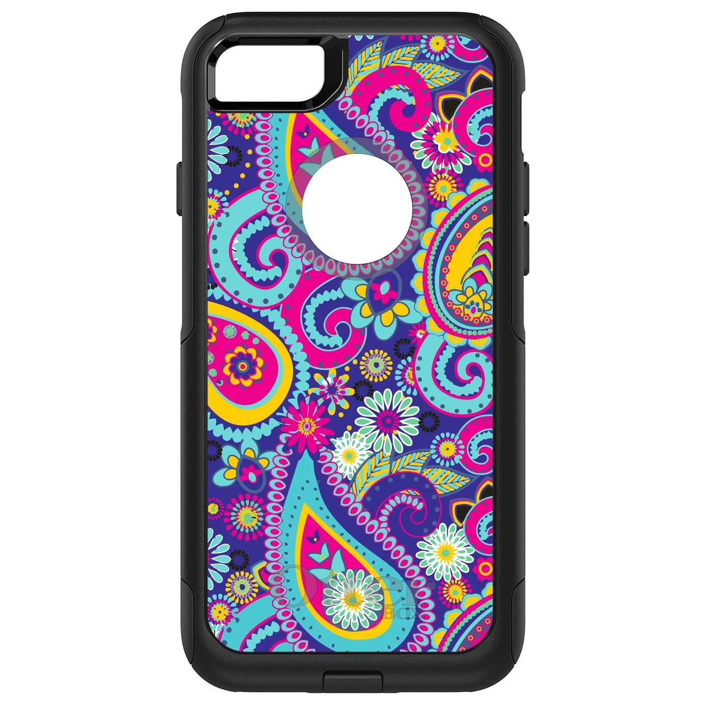 DistinctInk™ OtterBox Commuter Series Case for Apple iPhone or Samsung Galaxy - Hot Blue Yellow Pink Paisley