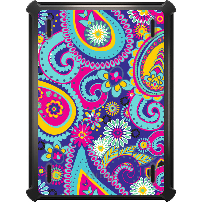 DistinctInk™ OtterBox Defender Series Case for Apple iPad / iPad Pro / iPad Air / iPad Mini - Hot Blue Yellow Pink Paisley