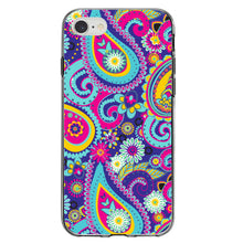 DistinctInk® Clear Shockproof Hybrid Case for Apple iPhone / Samsung Galaxy / Google Pixel - Hot Blue Yellow Pink Paisley