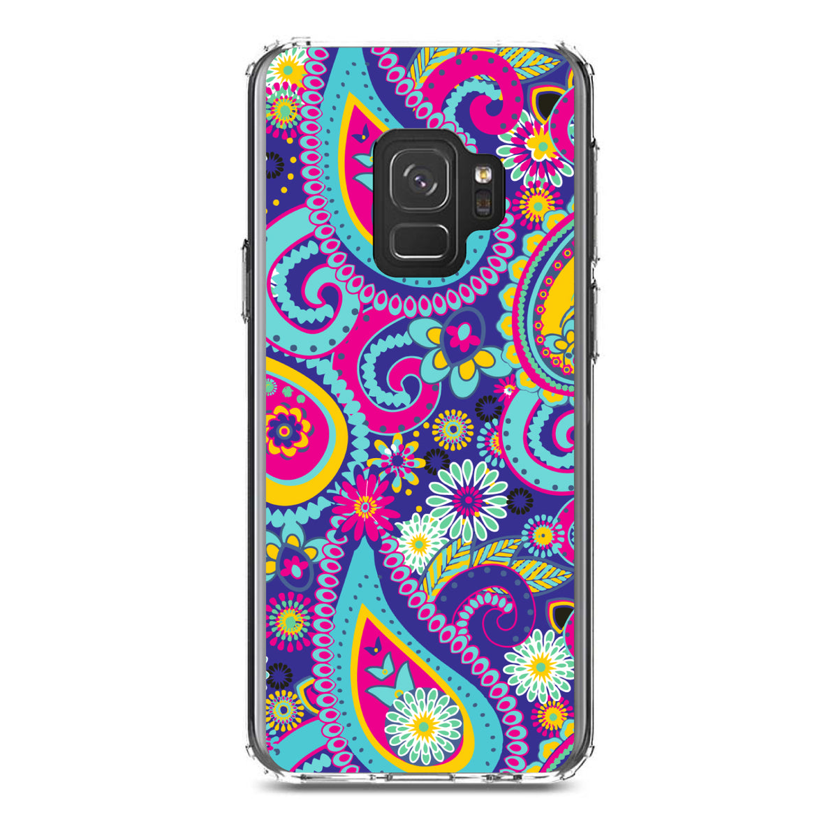 Hot Blue Yellow Pink Paisley Clear Shockproof iPhone Case, view 19