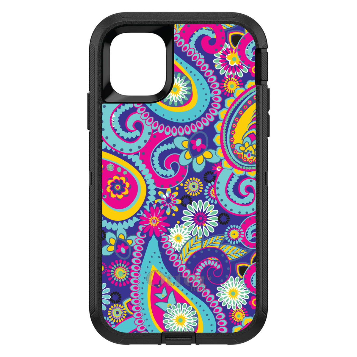 Hot Blue Yellow Pink Paisley OtterBox Defender Case for iPhone & Galaxy, view 2