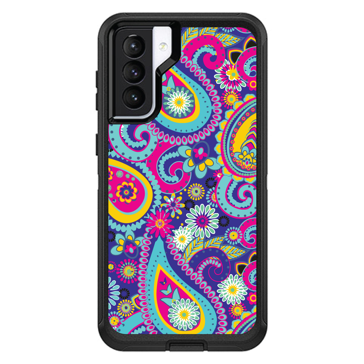 Hot Blue Yellow Pink Paisley OtterBox Defender Case for iPhone & Galaxy, view 6