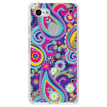 DistinctInk® Clear Shockproof Hybrid Case for Apple iPhone / Samsung Galaxy / Google Pixel - Hot Blue Yellow Pink Paisley