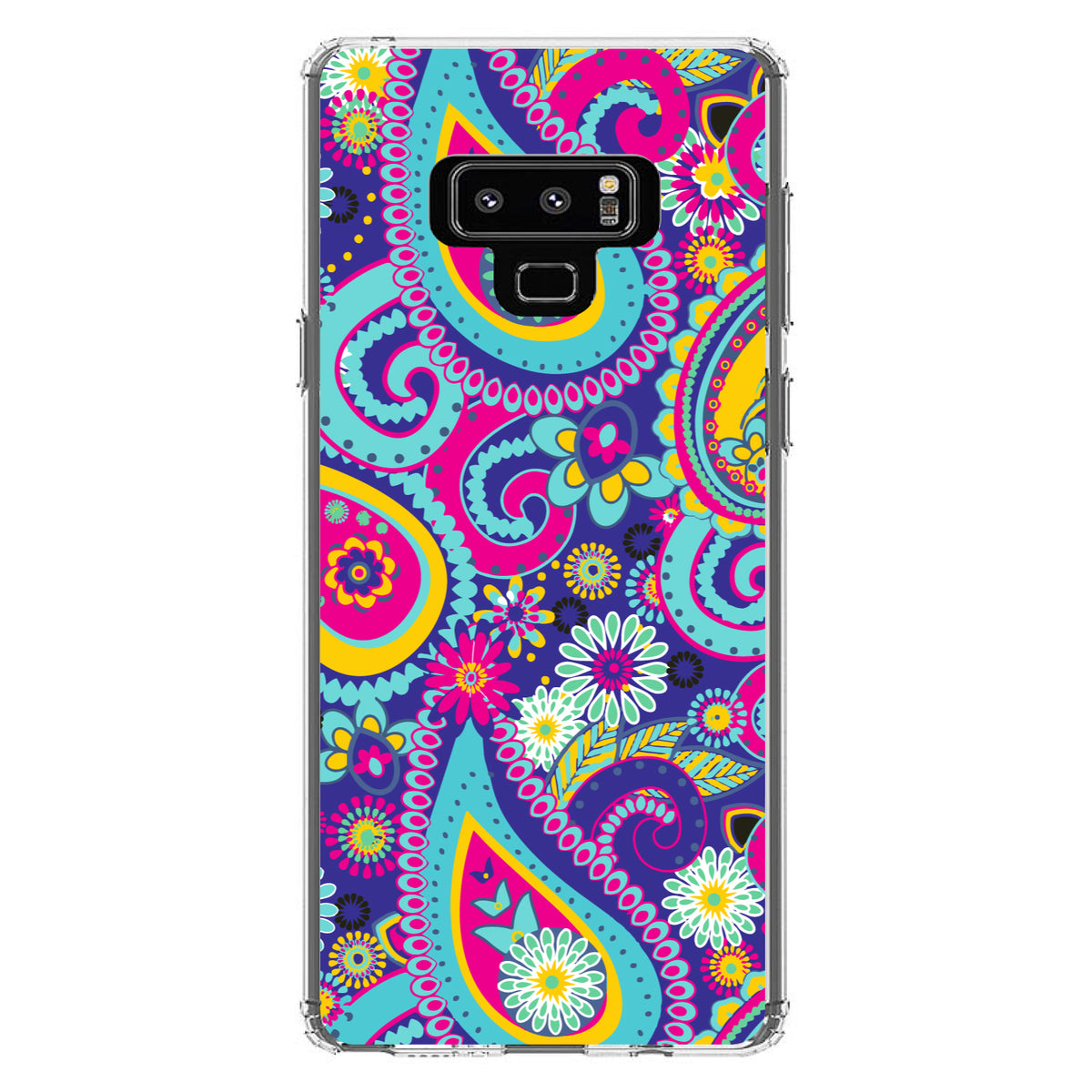 Hot Blue Yellow Pink Paisley Clear Shockproof iPhone Case, view 11