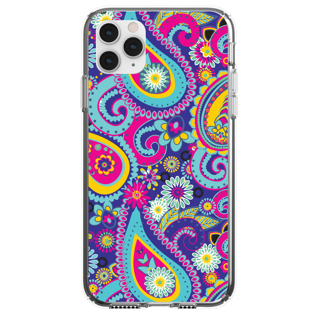 Hot Blue Yellow Pink Paisley Clear Shockproof iPhone Case
