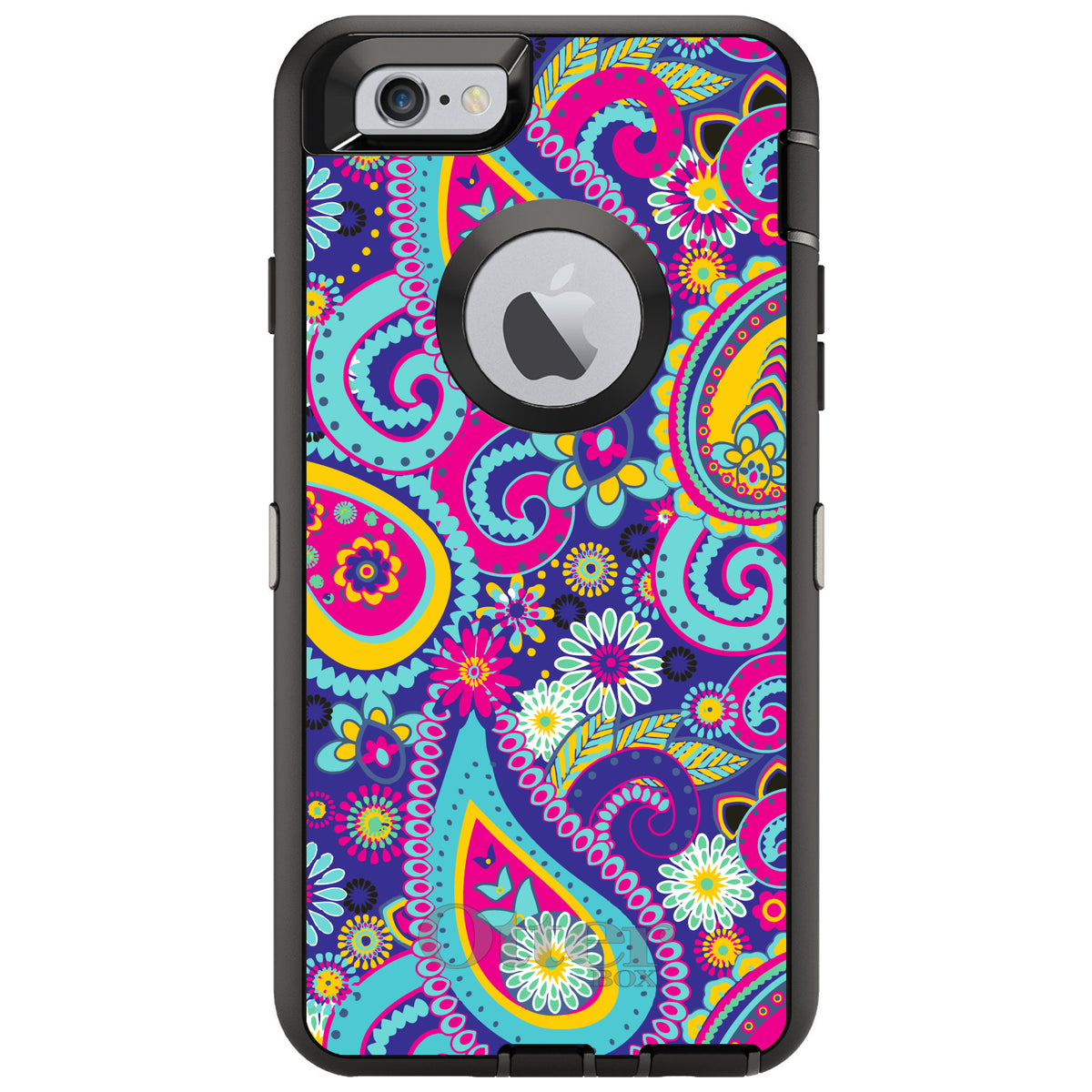 Hot Blue Yellow Pink Paisley OtterBox Defender Case for iPhone & Galaxy, view 4