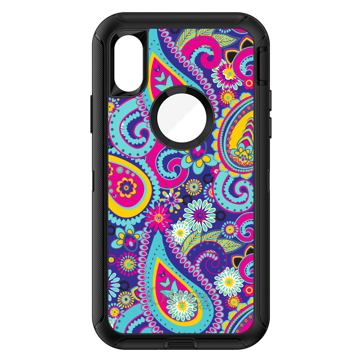 Hot Blue Yellow Pink Paisley OtterBox Defender Case for iPhone & Galaxy, view 3
