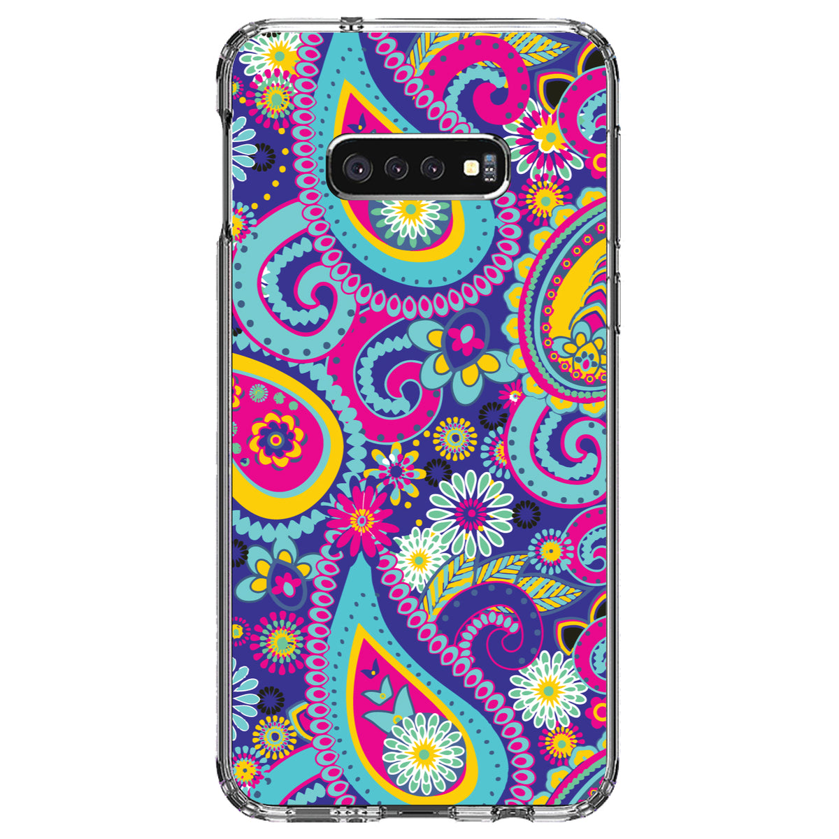Hot Blue Yellow Pink Paisley Clear Shockproof iPhone Case, view 18