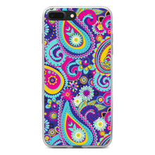 DistinctInk® Clear Shockproof Hybrid Case for Apple iPhone / Samsung Galaxy / Google Pixel - Hot Blue Yellow Pink Paisley
