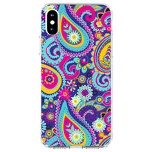 DistinctInk® Clear Shockproof Hybrid Case for Apple iPhone / Samsung Galaxy / Google Pixel - Hot Blue Yellow Pink Paisley