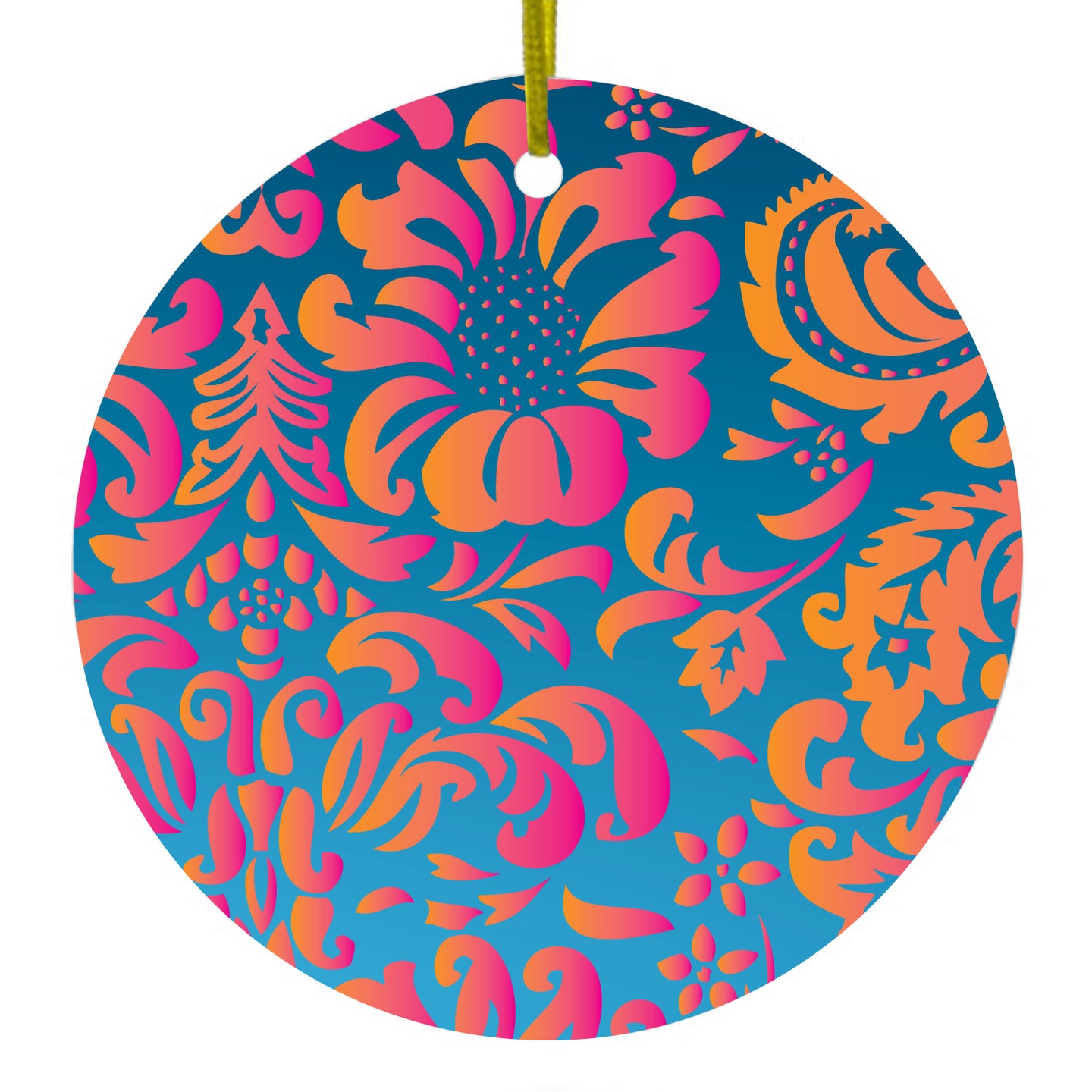 Pink Orange Blue Flower Floral Ceramic Ornament