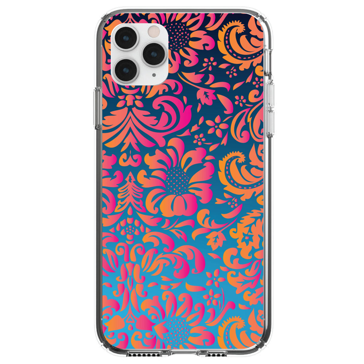 Pink Orange Blue Flower Floral Clear Shockproof iPhone Case
