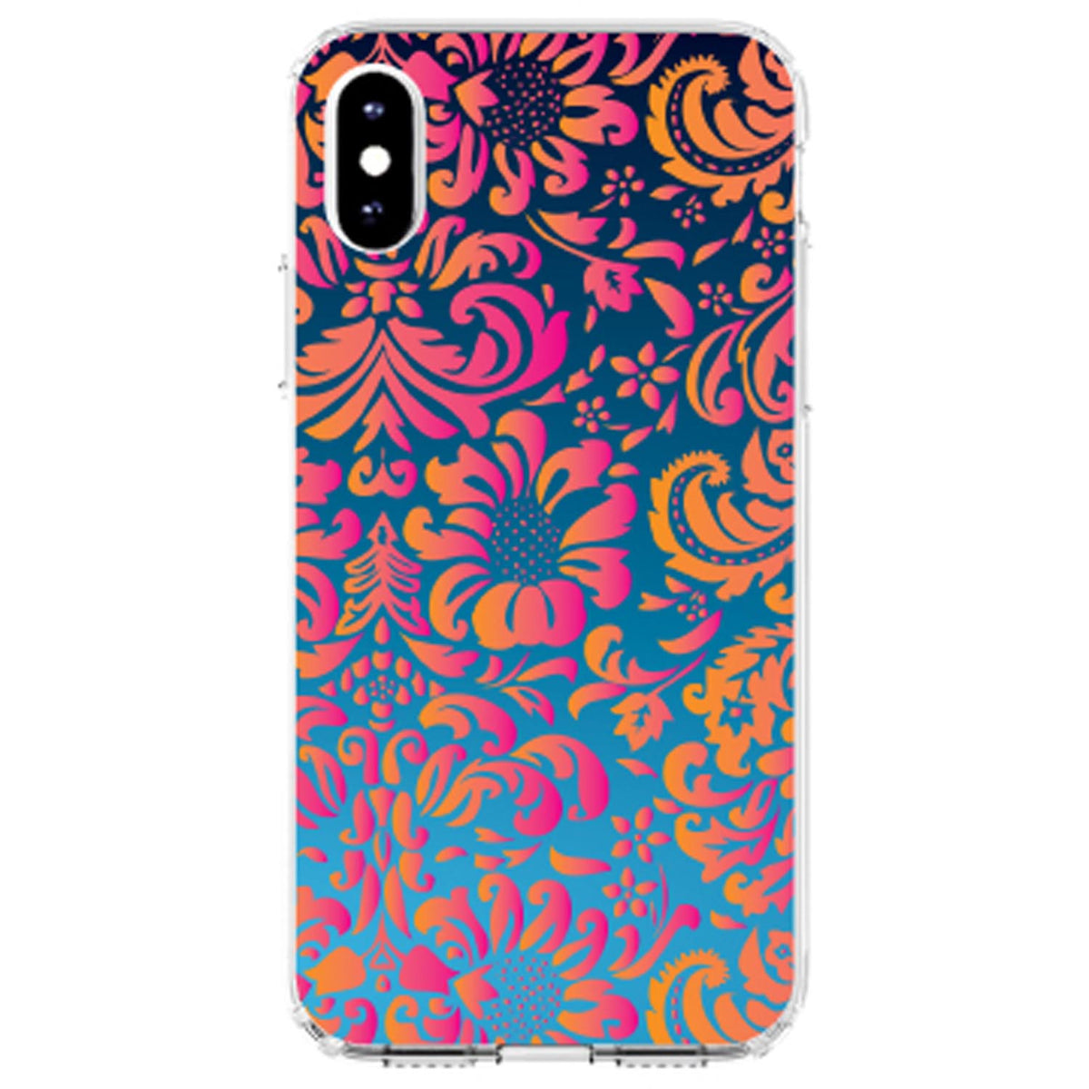 Pink Orange Blue Flower Floral Clear Shockproof iPhone Case, view 3