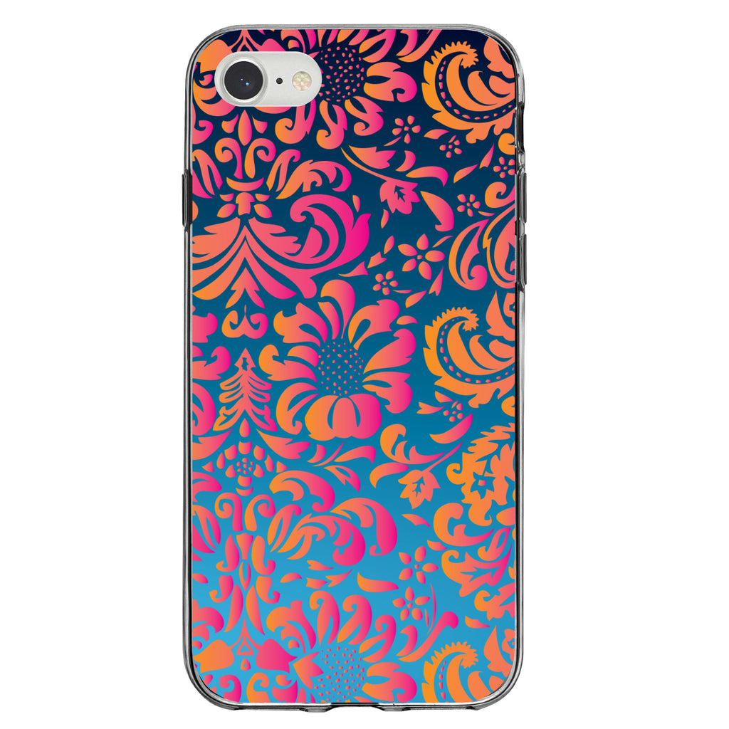 Pink Orange Blue Flower Floral Clear Shockproof iPhone Case, view 5
