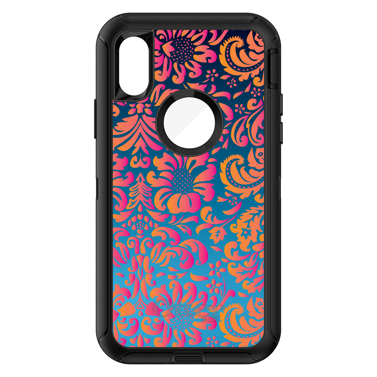 Pink Orange Blue Flower Floral OtterBox Defender Case for iPhone & Galaxy, view 3