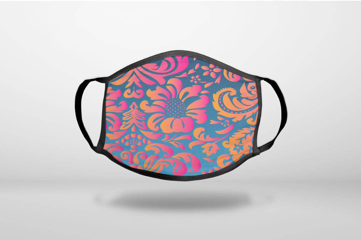 Pink Orange Blue Flower Floral - 3-Ply Reusable Soft Face Mask Covering, Unisex, Cotton Inner Layer