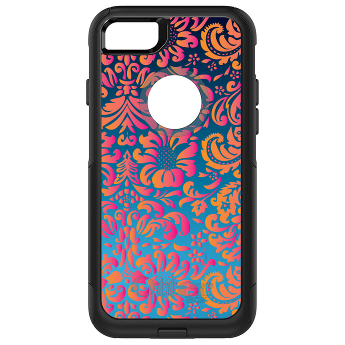 DistinctInk OtterBox Commuter Series Case for Apple iPhone or Samsung Galaxy - Pink Orange Blue Flower Floral