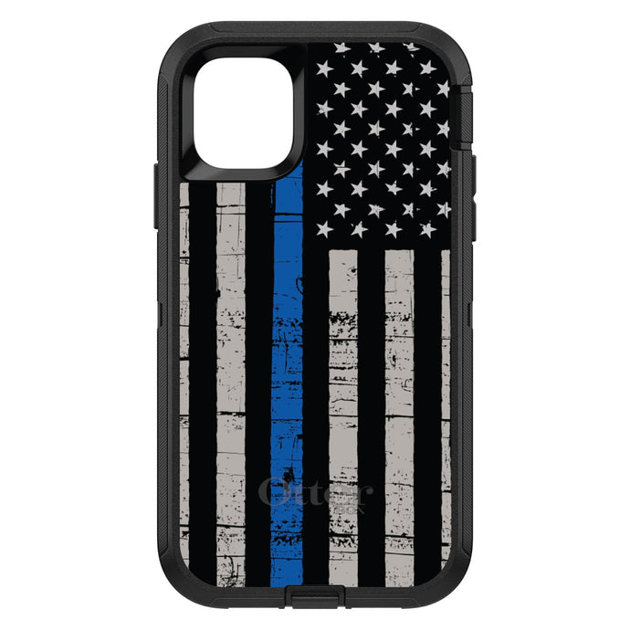 DistinctInk™ OtterBox Defender Series Case for Apple iPhone / Samsung Galaxy / Google Pixel - Weathered Thin Blue Line