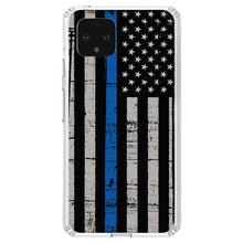 DistinctInk® Clear Shockproof Hybrid Case for Apple iPhone / Samsung Galaxy / Google Pixel - Weathered Thin Blue Line US Flag