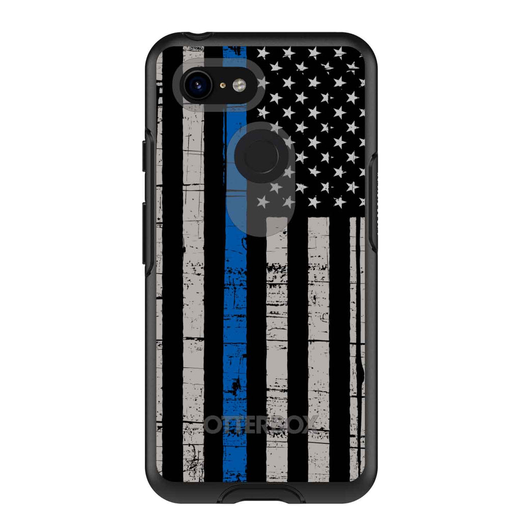 Weathered Thin Blue Line OtterBox Symmetry Case for iPhone & Galaxy, view 15