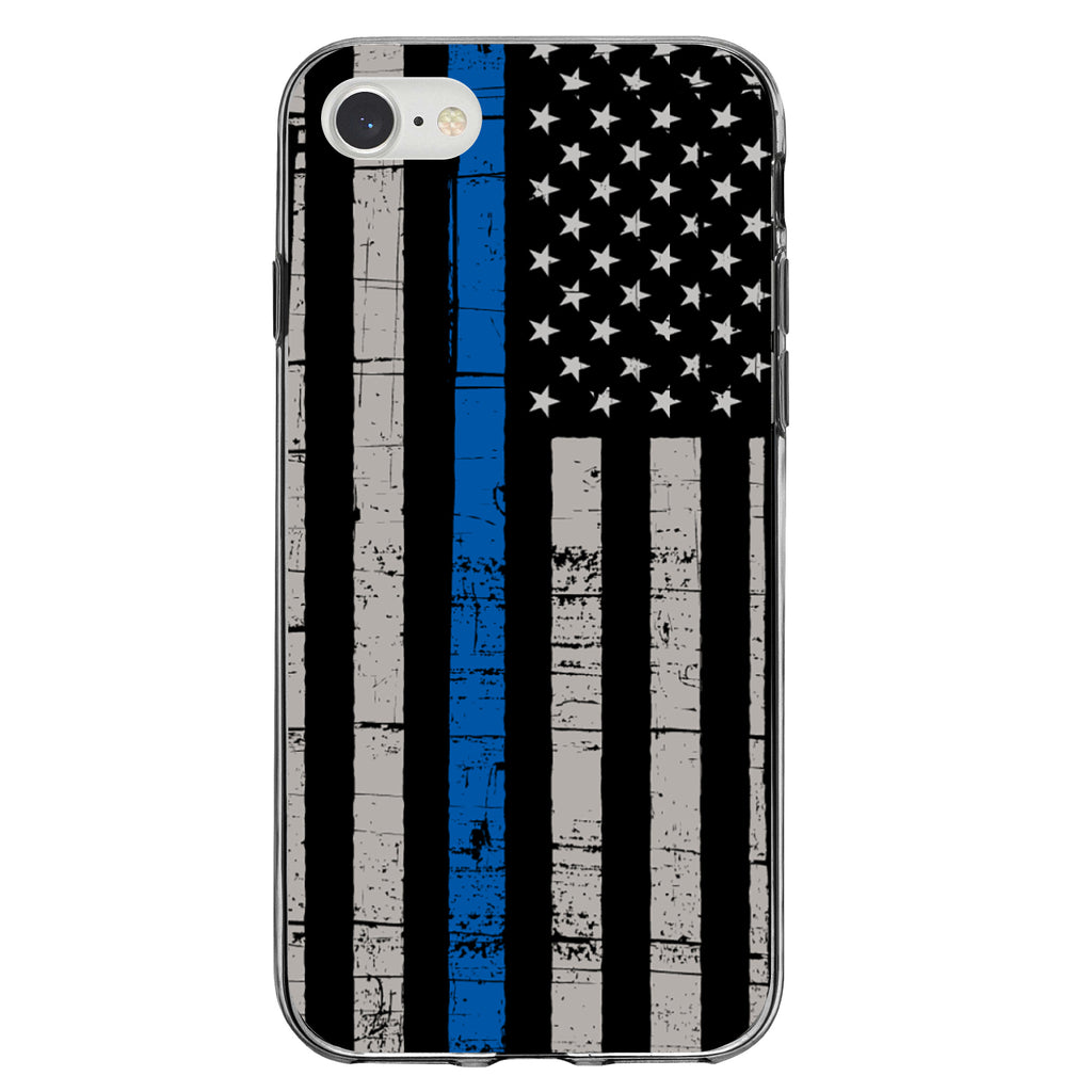 Weathered Thin Blue Line US Flag Clear Shockproof iPhone Case, view 5
