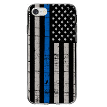 DistinctInk® Clear Shockproof Hybrid Case for Apple iPhone / Samsung Galaxy / Google Pixel - Weathered Thin Blue Line US Flag