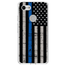 DistinctInk® Clear Shockproof Hybrid Case for Apple iPhone / Samsung Galaxy / Google Pixel - Weathered Thin Blue Line US Flag