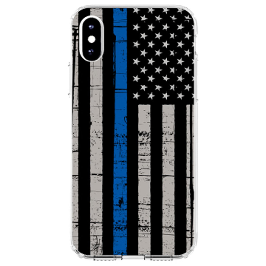 Weathered Thin Blue Line US Flag Clear Shockproof iPhone Case, view 3
