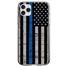 DistinctInk® Clear Shockproof Hybrid Case for Apple iPhone / Samsung Galaxy / Google Pixel - Weathered Thin Blue Line US Flag