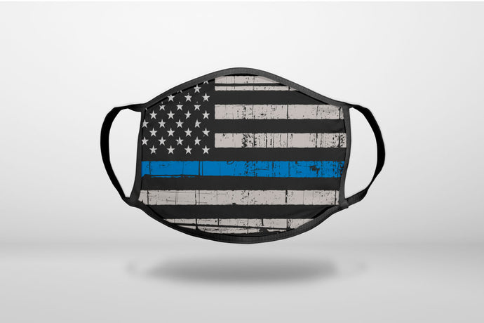 Weathered Thin Blue Line US Flag - 3-Ply Reusable Soft Face Mask Covering, Unisex, Cotton Inner Layer