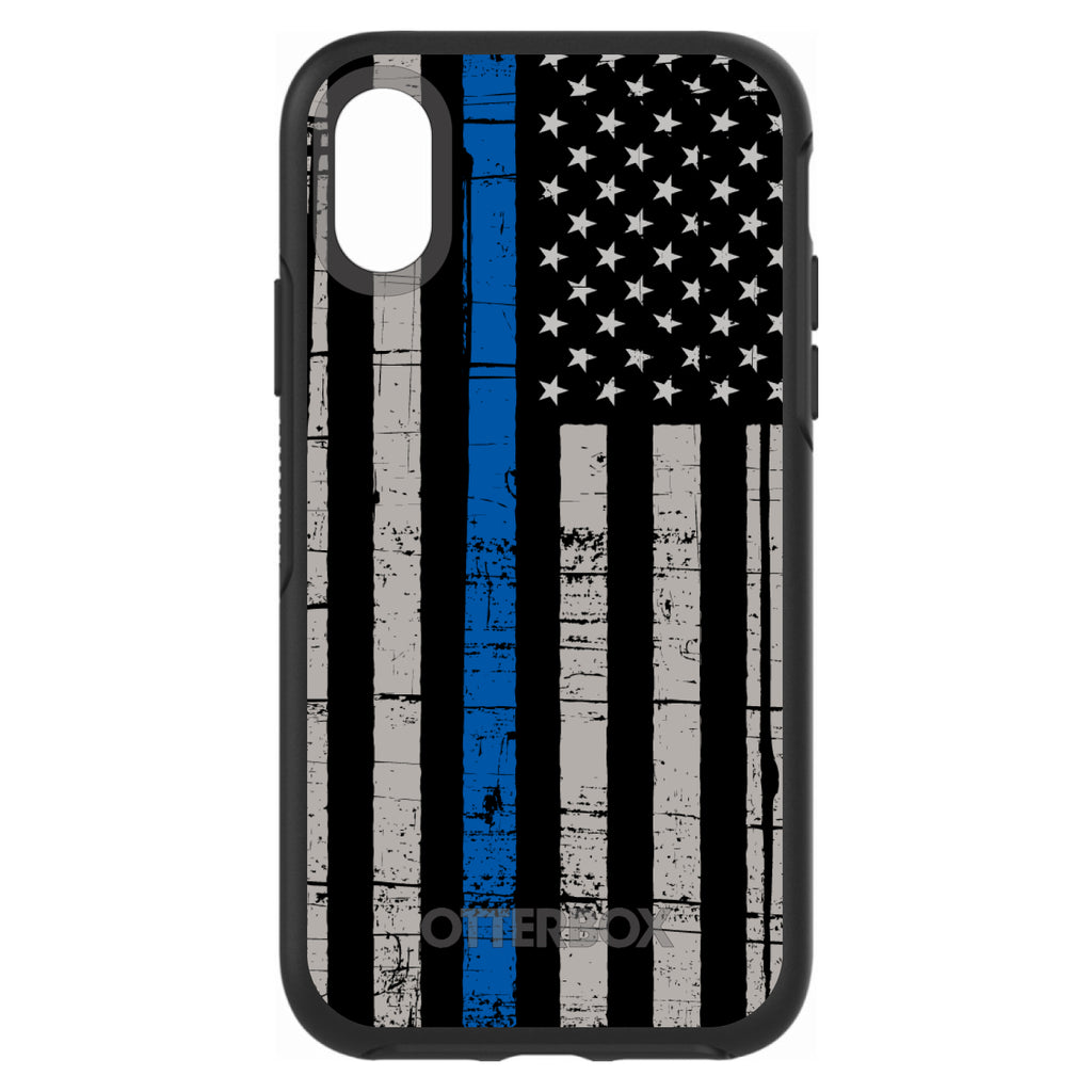 Weathered Thin Blue Line OtterBox Symmetry Case for iPhone & Galaxy, view 4