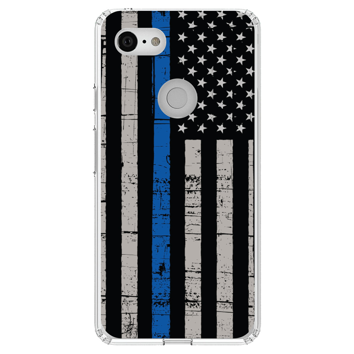 Weathered Thin Blue Line US Flag Clear Shockproof iPhone Case, view 22