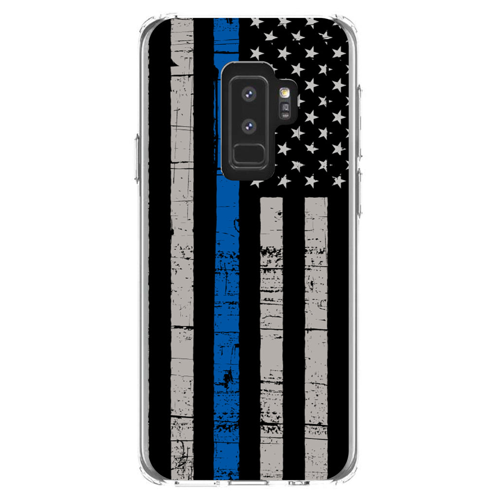 Weathered Thin Blue Line US Flag Clear Shockproof iPhone Case, view 20