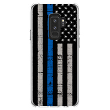 DistinctInk® Clear Shockproof Hybrid Case for Apple iPhone / Samsung Galaxy / Google Pixel - Weathered Thin Blue Line US Flag