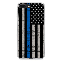 DistinctInk® Clear Shockproof Hybrid Case for Apple iPhone / Samsung Galaxy / Google Pixel - Weathered Thin Blue Line US Flag