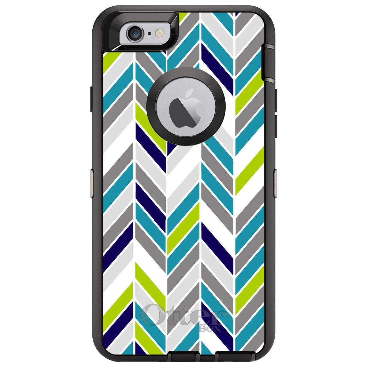 Teal Navy Grey Herringbone OtterBox Defender Case for iPhone & Galaxy, view 4