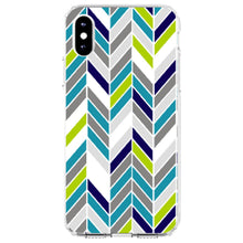 DistinctInk® Clear Shockproof Hybrid Case for Apple iPhone / Samsung Galaxy / Google Pixel - Teal Navy Grey Herringbone
