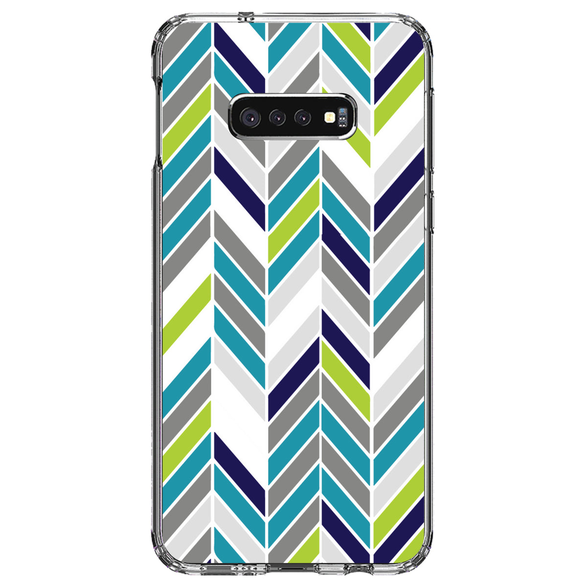Teal Navy Grey Herringbone Clear Shockproof iPhone Case, view 18