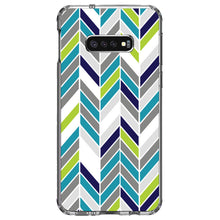 DistinctInk® Clear Shockproof Hybrid Case for Apple iPhone / Samsung Galaxy / Google Pixel - Teal Navy Grey Herringbone