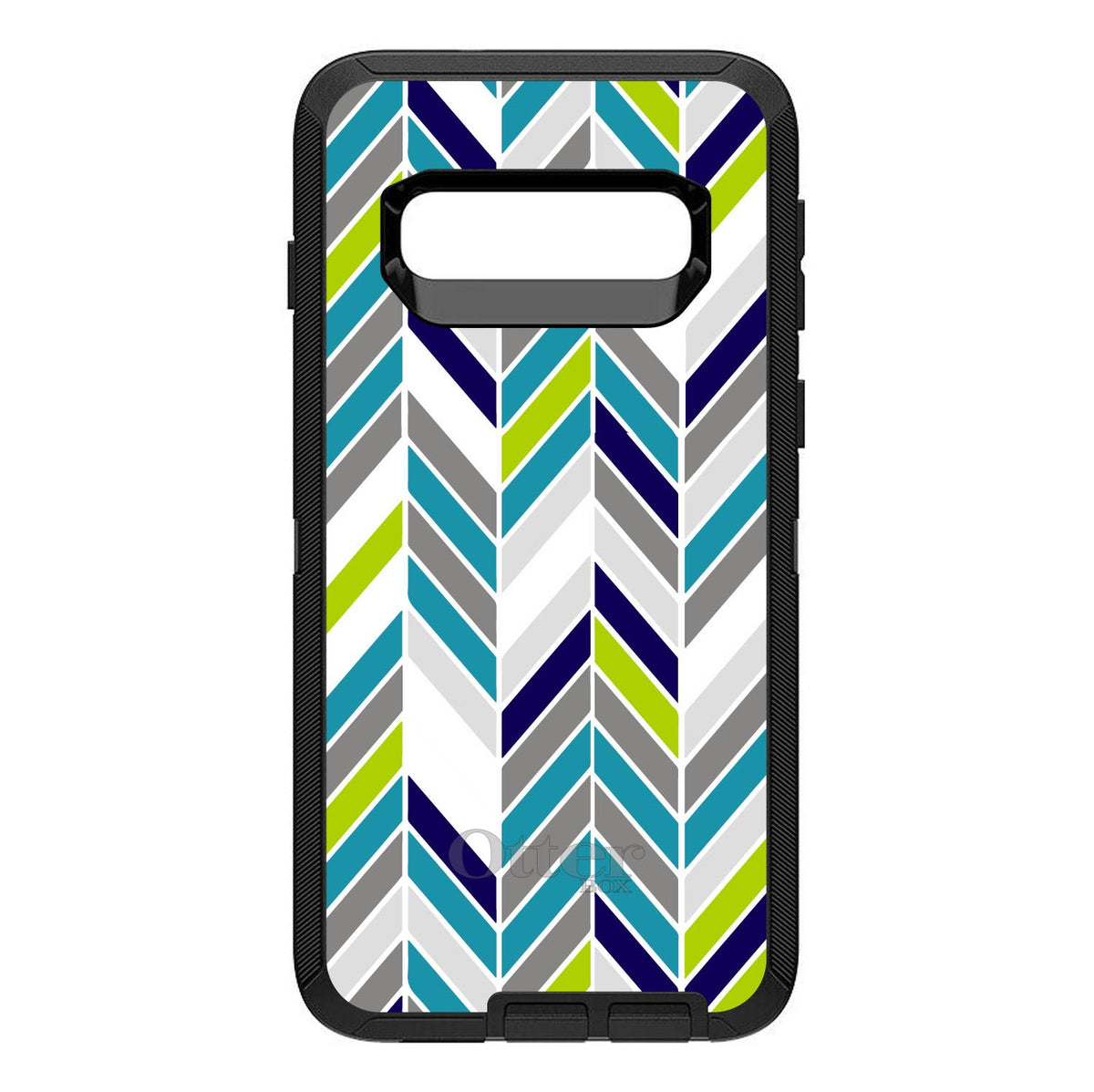 Teal Navy Grey Herringbone OtterBox Defender Case for iPhone & Galaxy, view 9
