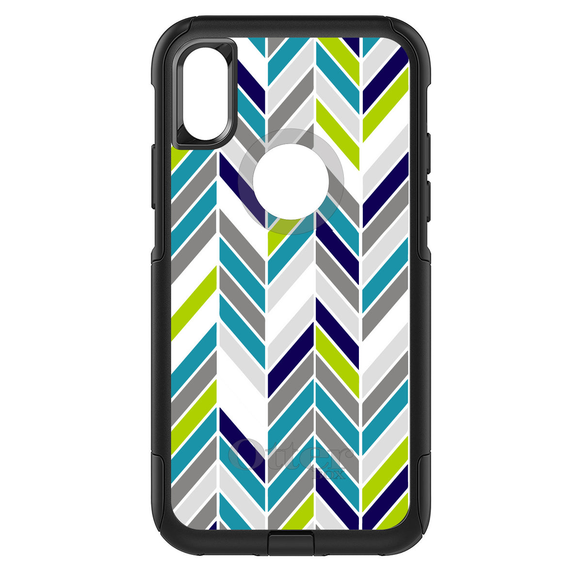 Teal Navy Grey Herringbone OtterBox Commuter Case for iPhone & Galaxy, view 3